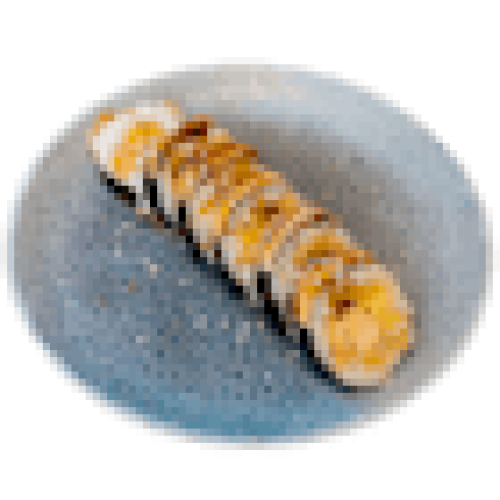 Futomaki Chrupiący łosoś teriyaki z opalanym łososiem