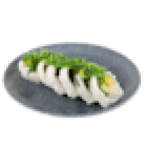 Uramaki z marynowym tofu, mango i wakame goma vegan