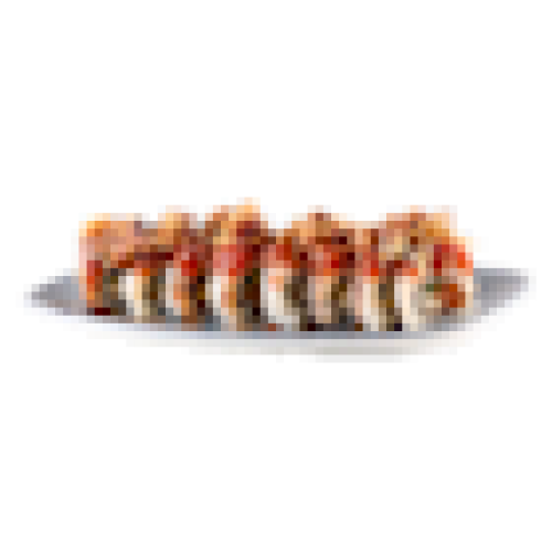 Uramaki z tatarem z tuńczyka i węgorzem w tempurze