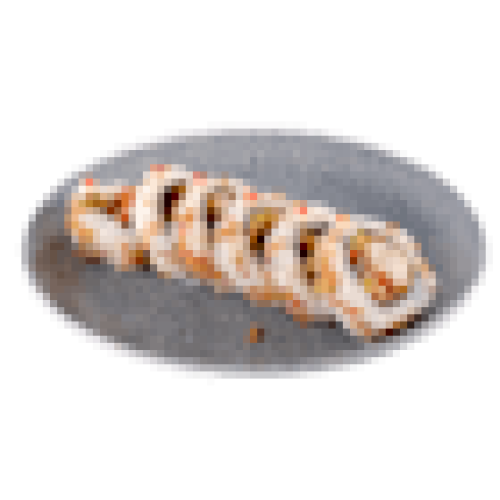 Uramaki warzywa w tempurze, kurczakiem i prażonym surimi 6 szt