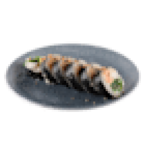 Futomaki Halibut w tempurze z sałatką surimi i wakame goma