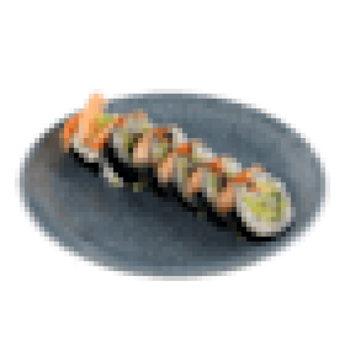 Futomaki Zapiekany łosoś teriyaki z krewetkami w tempurze