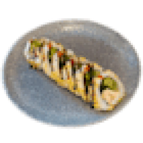 Uramaki Pieczony łosoś teriyaki w chrupkach z tempury