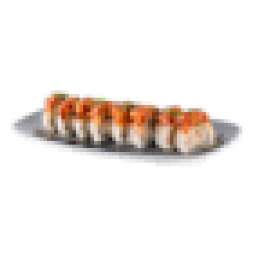 Uramaki z pikantnym węgorzem i halibutem w tempurze